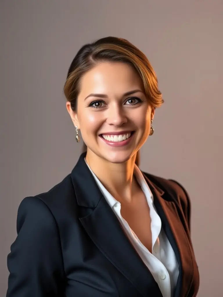A professionally styled headshot of a business executive, optimized for LinkedIn, showcasing a confident and approachable demeanor, suitable for DI Profil service.